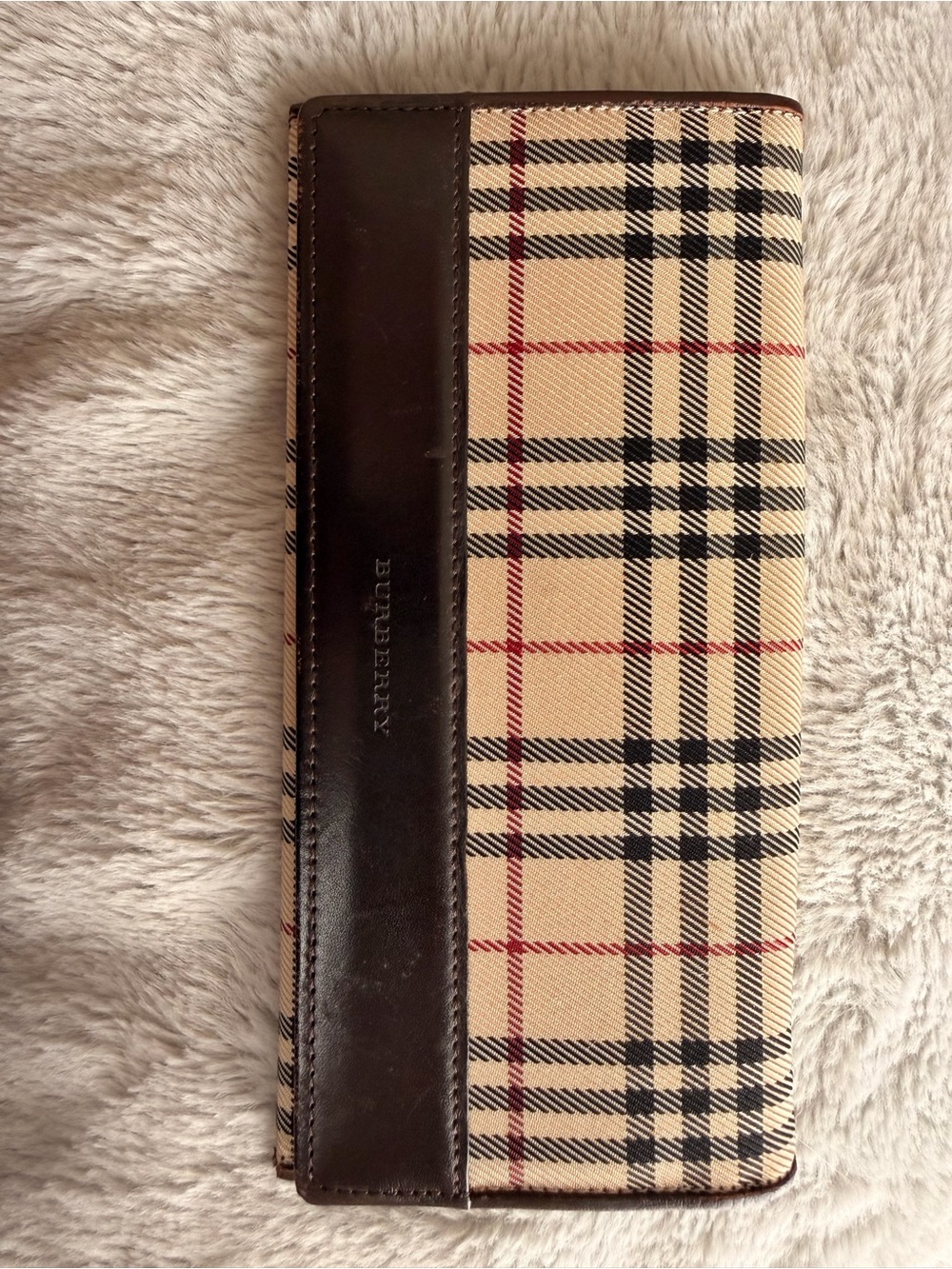 Authentic Burberry Beige Check Leather-Trim Long Wallet